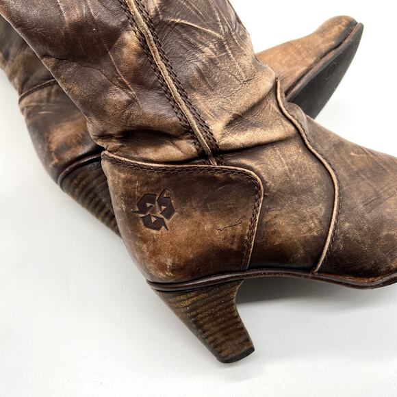U ROADS Heeled Boots Womens 8 Brown Distressed Leather Knee High Round Toe - Picture 9 of 16